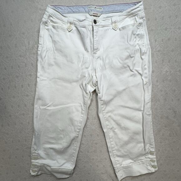 Vtg Y2K Tommy Hilfiger Hipster Capri Jeans White Button Cuff Denim Size 16 - Picture 1 of 10